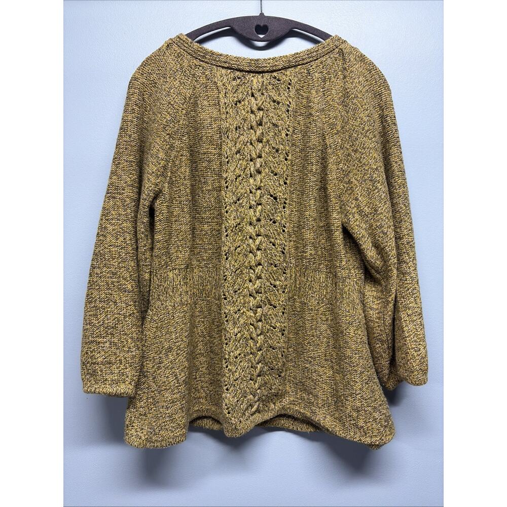 DKNY Green/Yellow/Metallic Cable-knit 2 Button Cardigan - Size Large - Flower - Picture 5 of 8